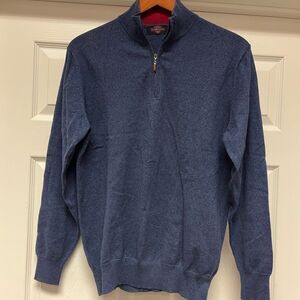 Gordon Blue Cotton Cashmere Quarter Zip Sweater sz S EUC
